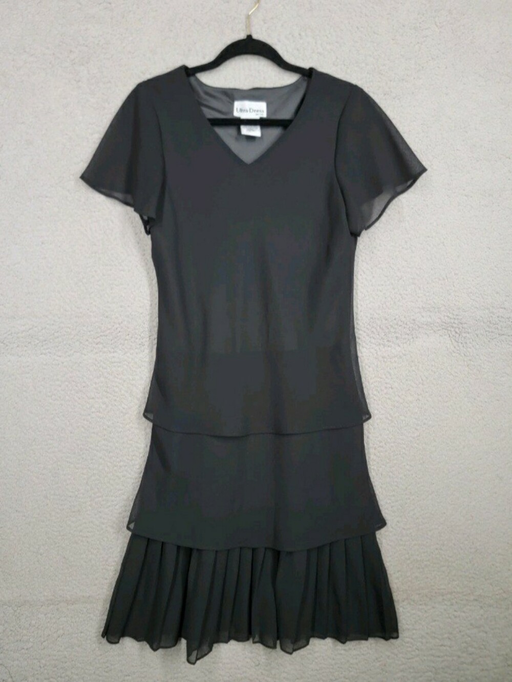Women's Vintage 90s  Black Tiered Ruffeled Dress By Ultra Dress Sz 8 Petite EUC